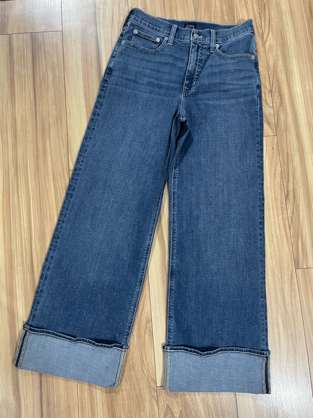 J. Crew Classic Wide-Leg Dark Blue Cuffed Jeans Size 27.